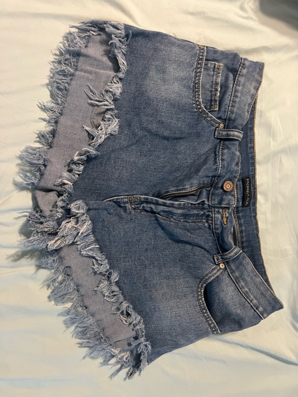 Frayed Hem Denim Shorts - Blue